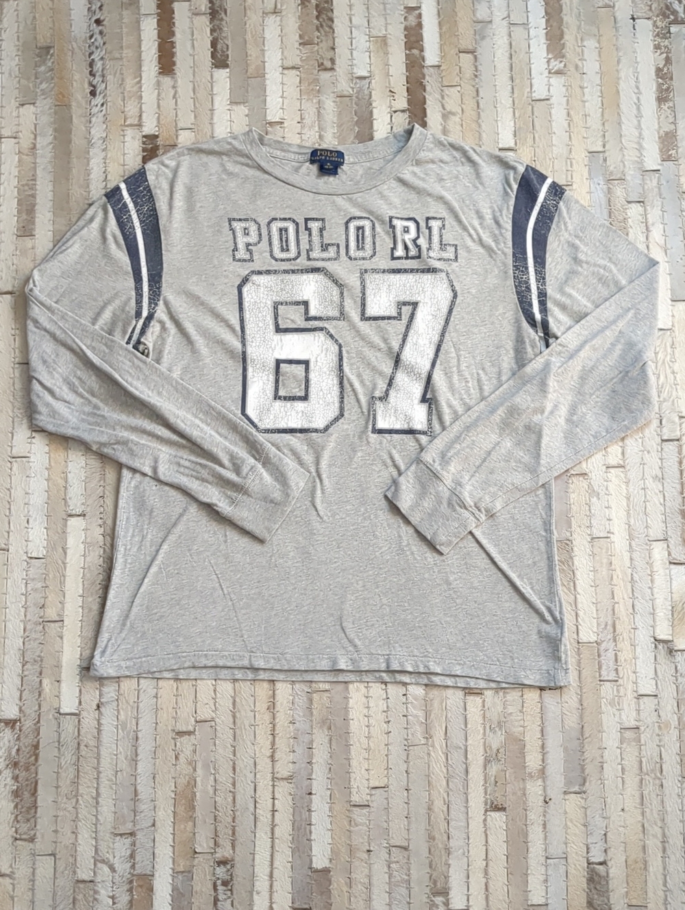 Polo Ralph Lauren Vintage Heather Gray "Polo RL 67" Graphic Long Sleeve T-Shirt